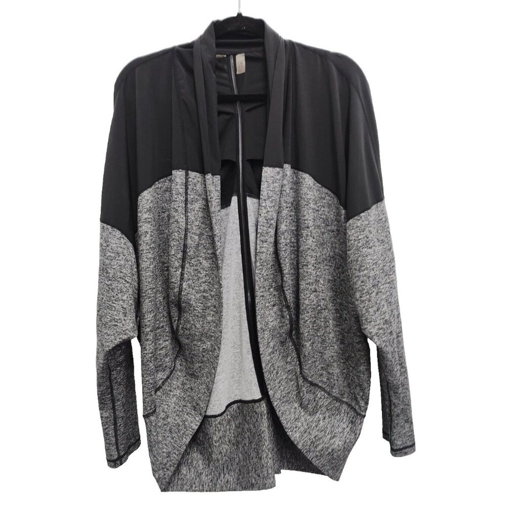 Zella Womens Cocoon Cardigan M-L Gray Black Colorblock Open Reversible Oversized